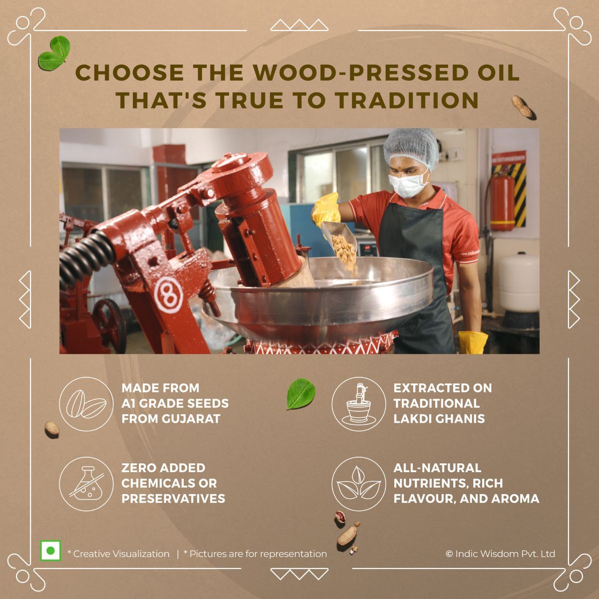 Indic Wisdom Wood Pressed Groundnut Oil | Cold Pressed - Extracted on Wooden Churner