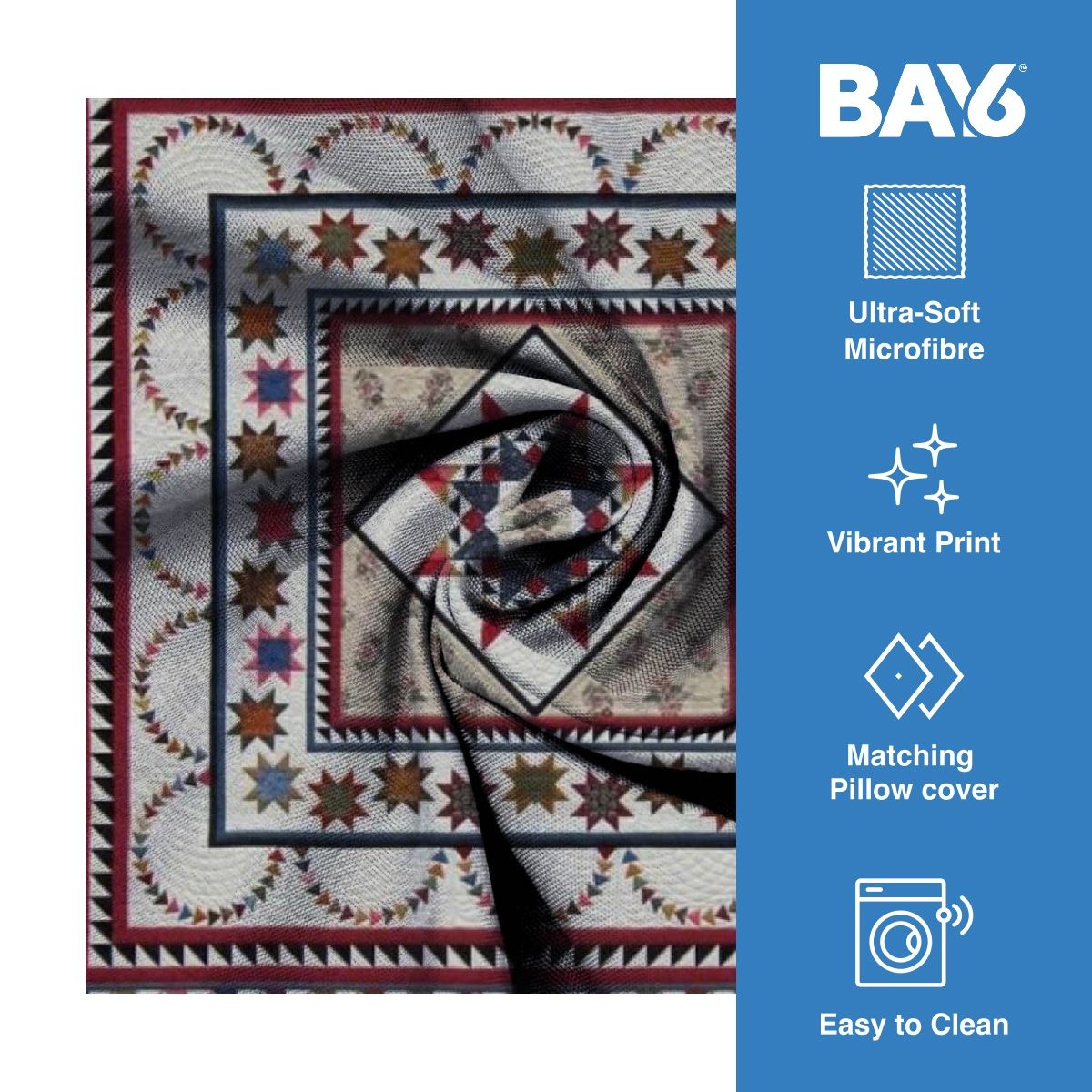 BAY6 Microfibre Jaipuri Print Double Bedsheet - Beige (220 x 240 cm) + Two Pillow Covers