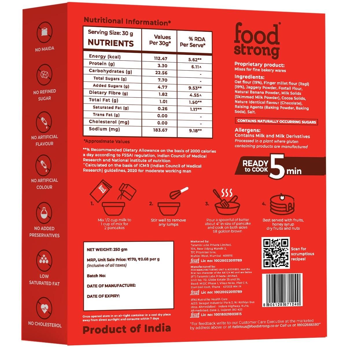 Fodstrong Oats And Millets Chocolate Banana Pancake Mix | 250 G