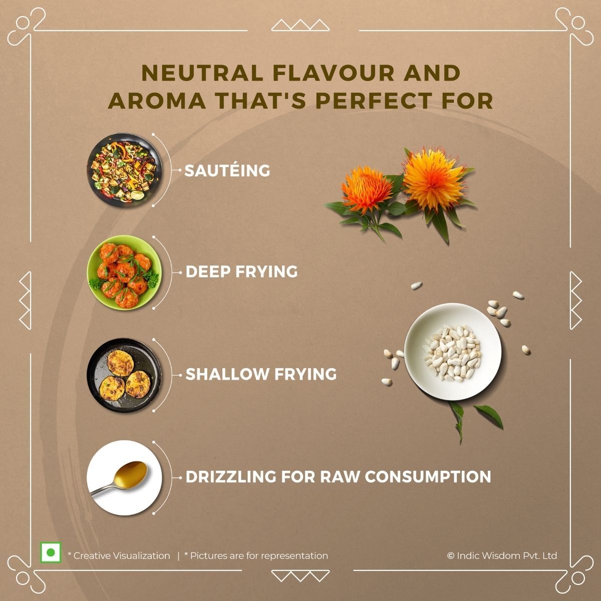 Indic Wisdom Wood Pressed Safflower Oil | Cold Pressed - Extracted on Wooden Churner