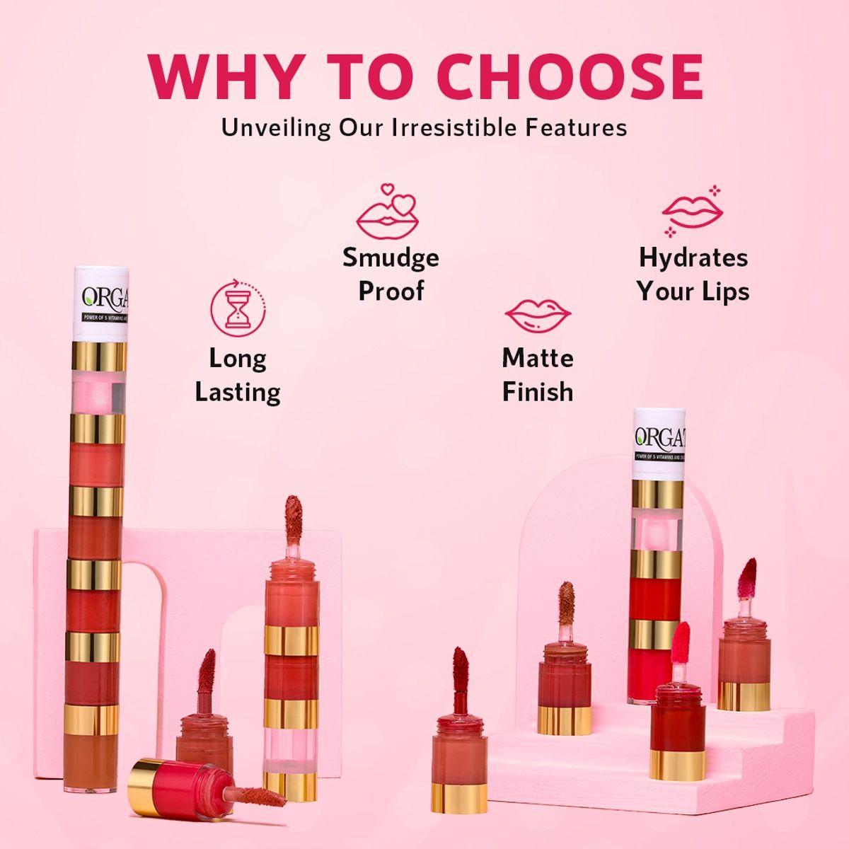 Orgatre Lush Lips 5 In 1 Matte Nude Lipstick With Gloss