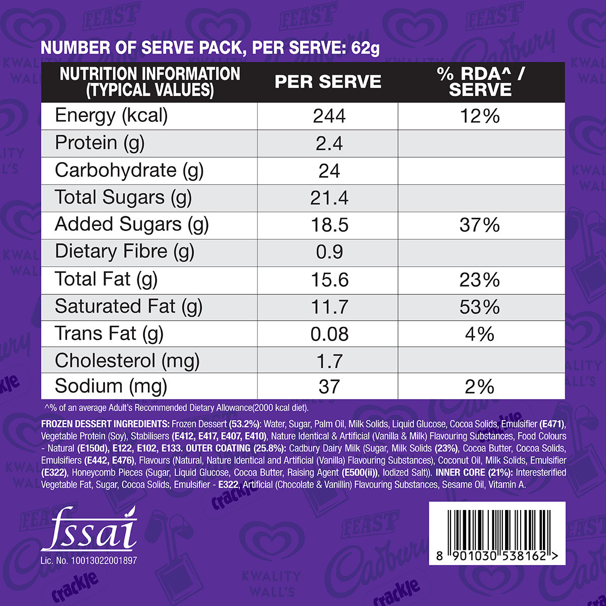 Kwality Wall's Feast Cadbury Crackle Stick 70 ml Combo