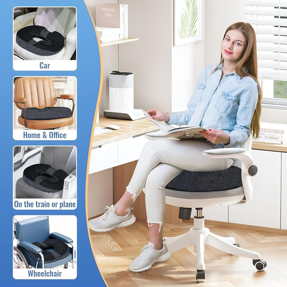 Trajectory Donut Pillow In Memory Foam For Tailbone Pain Orthopedic Coccyx Cushion Car - Black