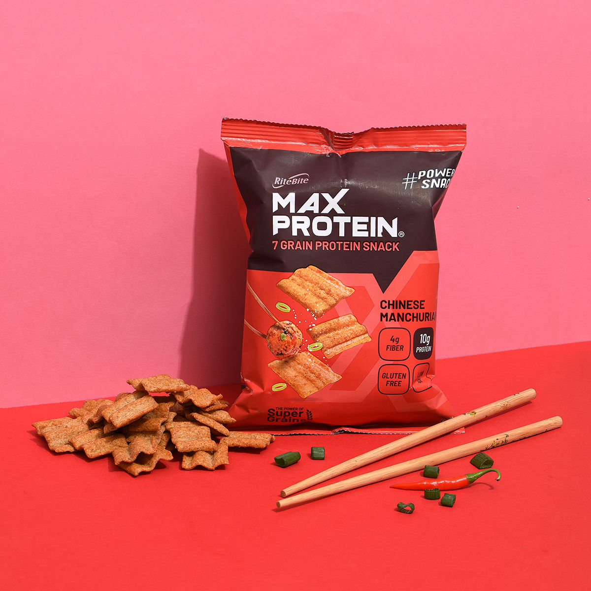 Ritebite Max Protein Chinese Manchurian 10G Multigrain Protein Chips, Healthy Snacks & Munchies