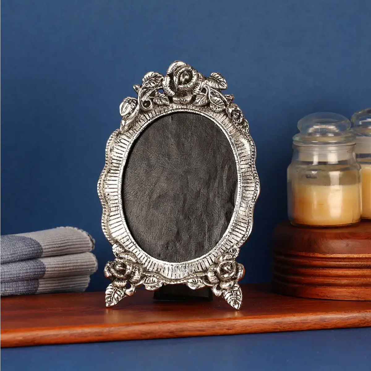 Devnidhii Photo Frame Silver Plated Oval Shape with Legs