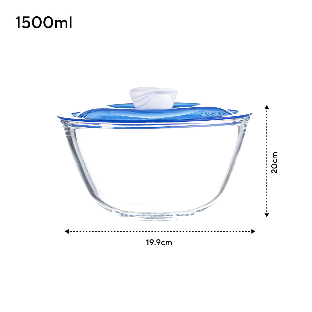 Sanjeev Kapoor Kingston High Borosilicate Mixing Bowl-Blue Lid 1.5 L - Set Of 1 Pcs