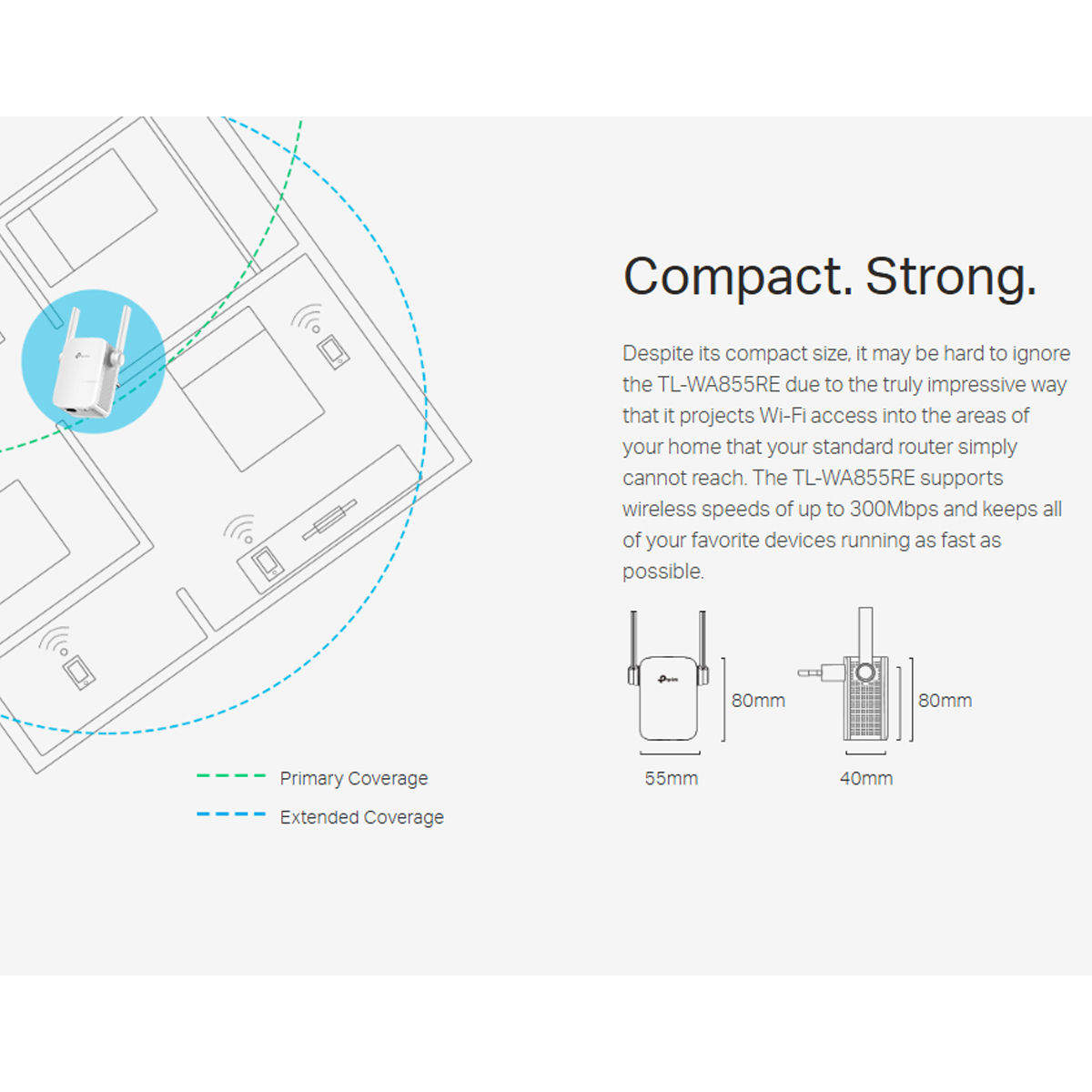 TP-Link TL-WA855RE 300Mbps Single Band Wi-Fi Range Extender, Plug and Play, Access Point Mode