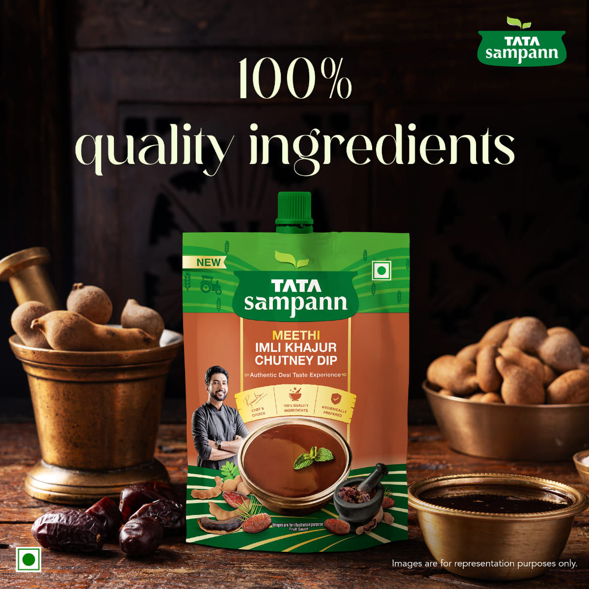 Tata Sampann Meethi Imli Khajur Chutney Dip | Made with Tamarind & Dates | Sweet & Tangy Flavour