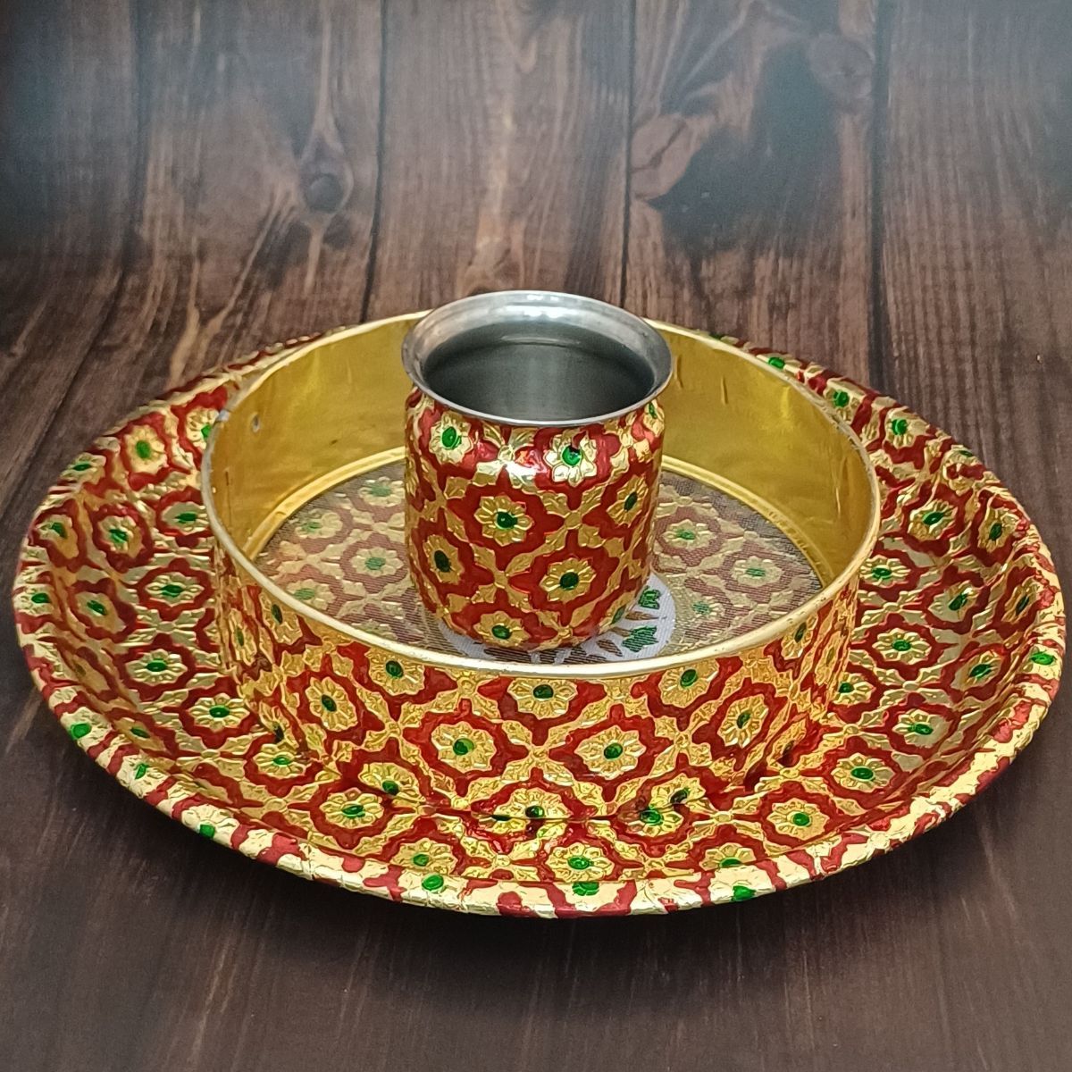 Gullak Karwa Chauth Thali Set - Red | Floral Motifs
