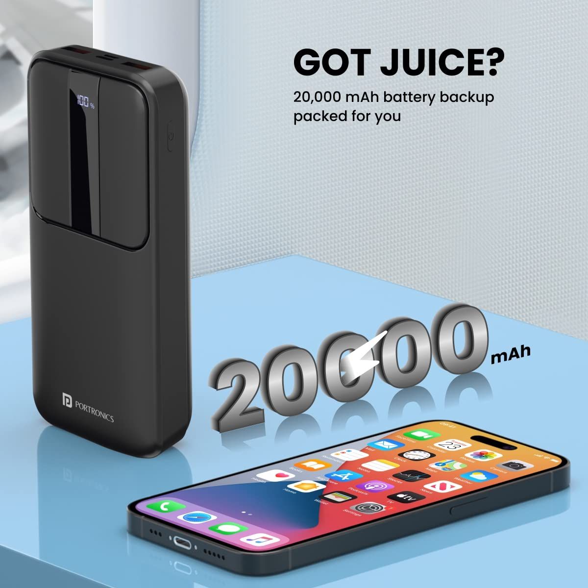 Portronics Power D 20K 20000 Mah Power Bank With 22.5W Max Output - Black