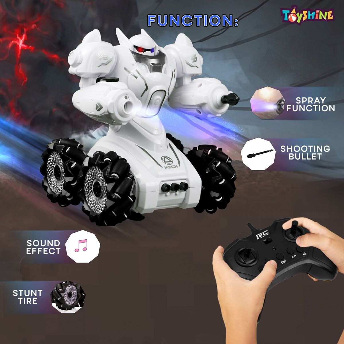 Toyshine Remote Control Multifunction Stunt Robot Gesture Control with Light And Mist Spray |White