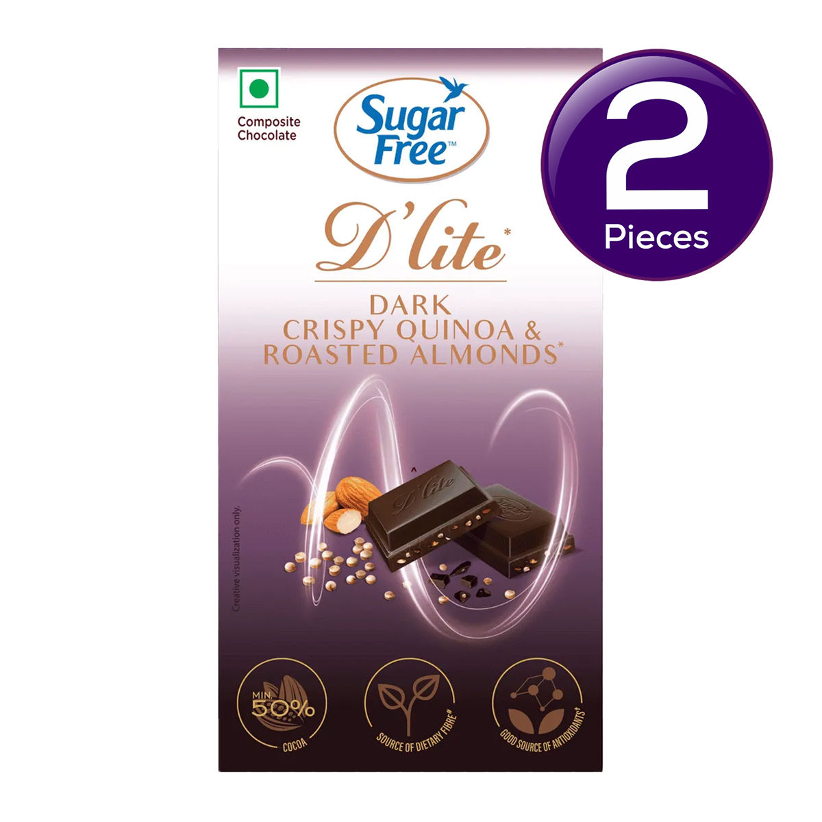 Sugar Free D'lite Quinoa & Almonds Dark Chocolate Bar 40 g Combo