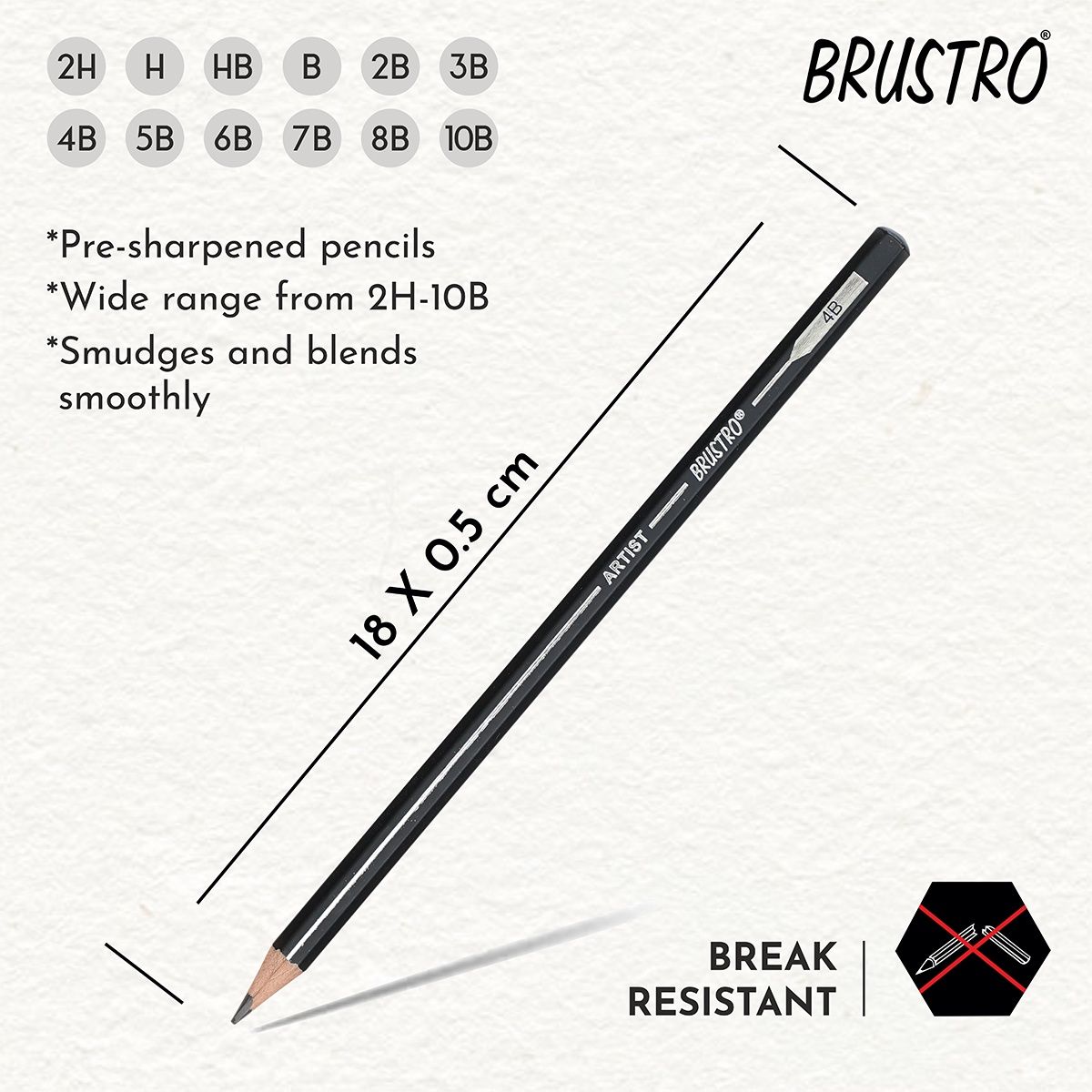 Brustro Artists Fine Art Graphite Pencil Set Of 12 | 10B - 2H | Tin Box