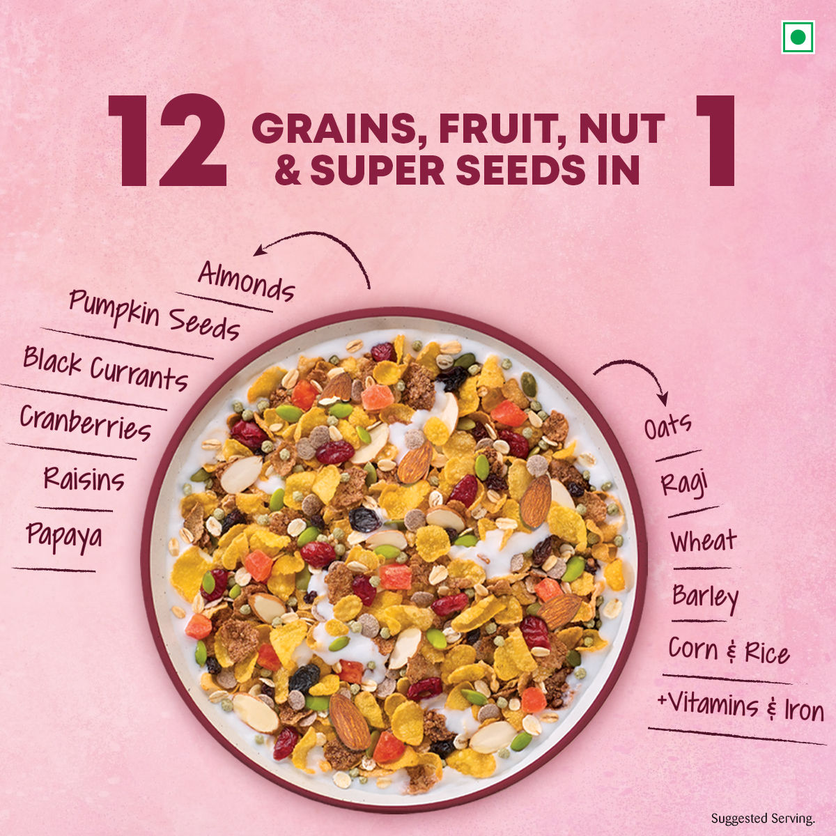 Kelloggs Muesli Fruit Nut & Seeds 12-in-1 Power Breakfast