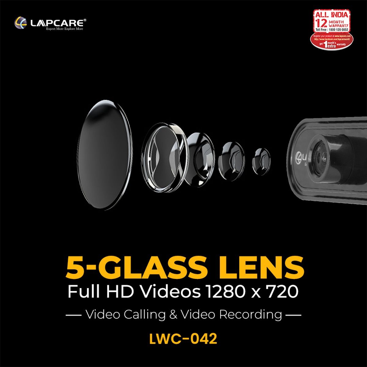 Lapcare Crystal Clear Web Camera With Noise Isolated Microphone, Hd Stremaing For Desktop & Laptop