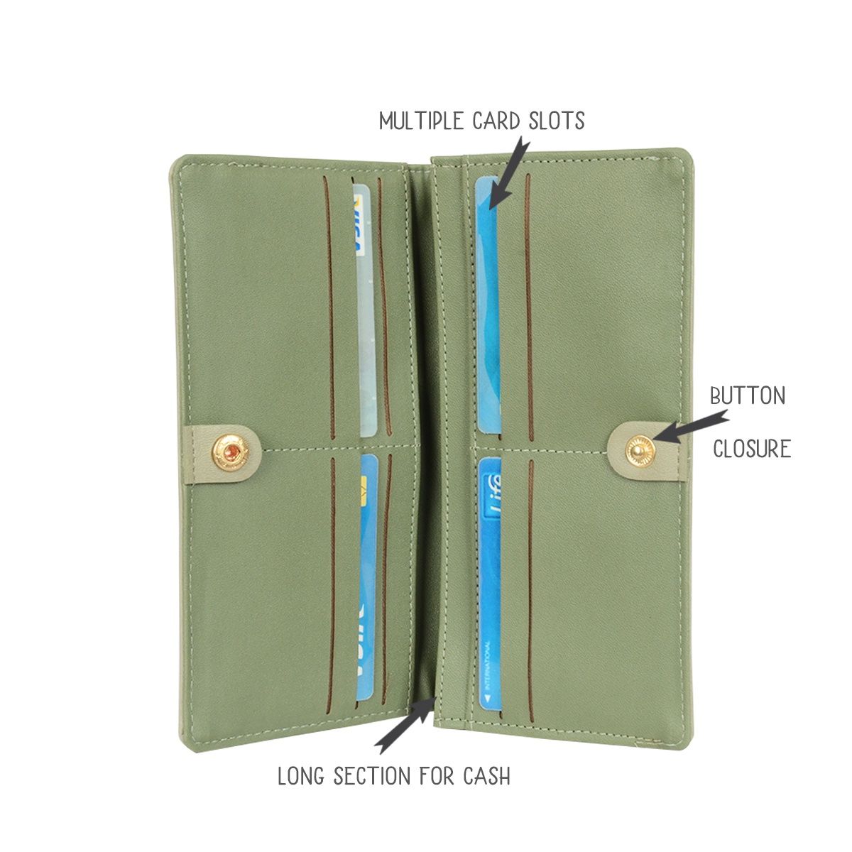 Baggit Women's Dovn 2 Fold Wallets | Mintgreen