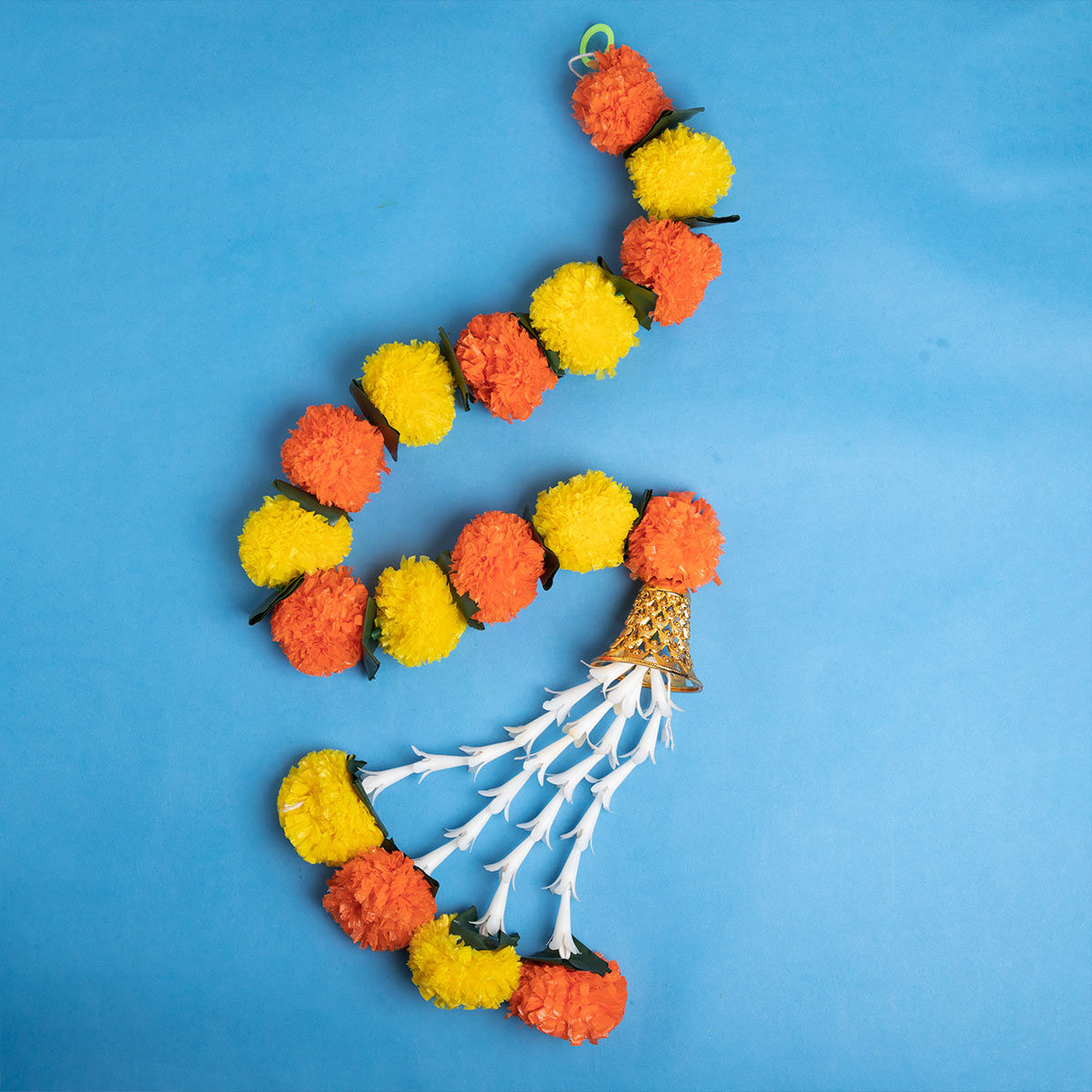 Artificial Marigold With Hanging Bell Garland String - 3 Feet