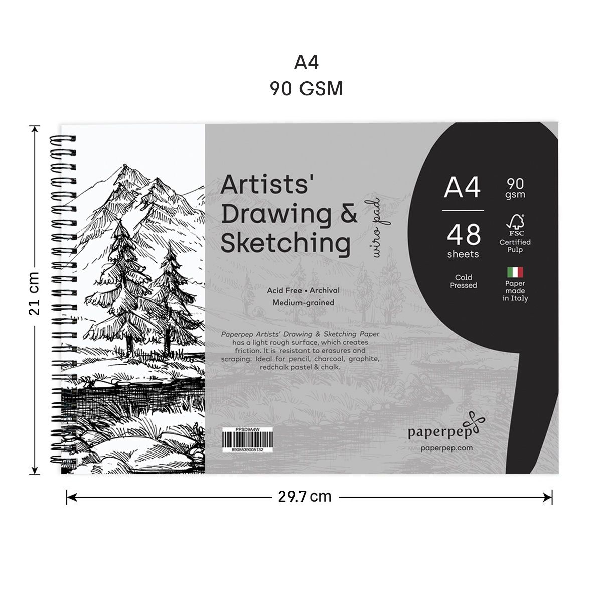 Paperpep Artists' Sketching & Drawing Wiro Pads 90Gsm A4 Pack Of 48