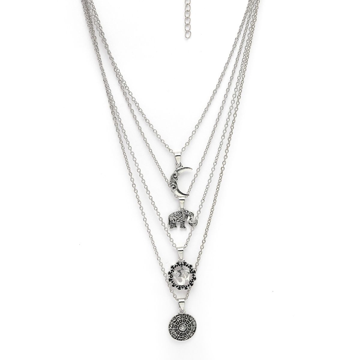 Scintillare By Sukkhi Multistyle 4 Layered Rhodium Plated Silver Oxidised Pendant Necklace