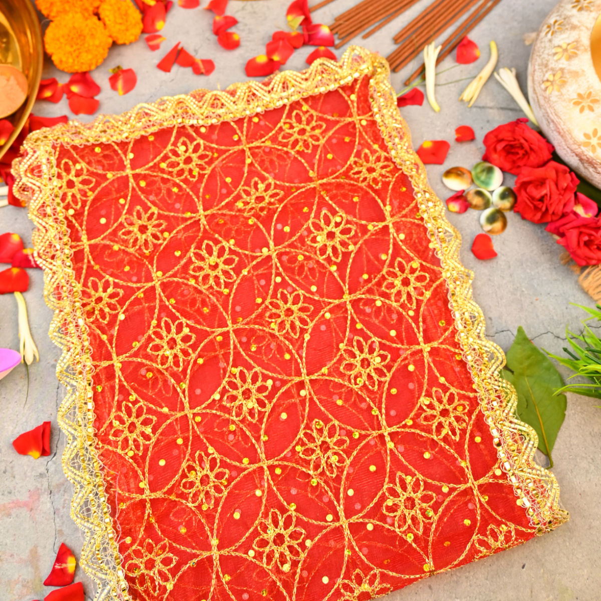 Servdharm Divine Red Mata Chunri 26 x 10 Inch