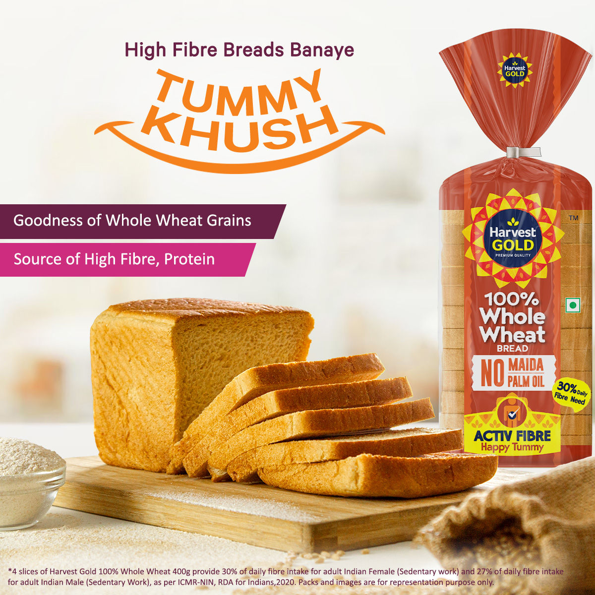 Harvest Gold - 100% Whole Wheat Bread (Zero Maida)