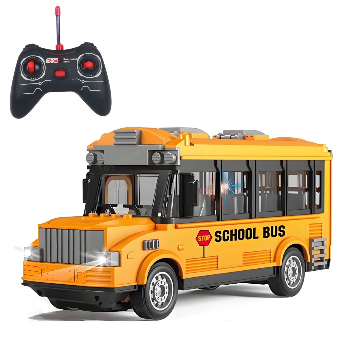 Toyshine 1/30 Scale Remote Control School Bus with Opening Doors & Lights for Kids 3+