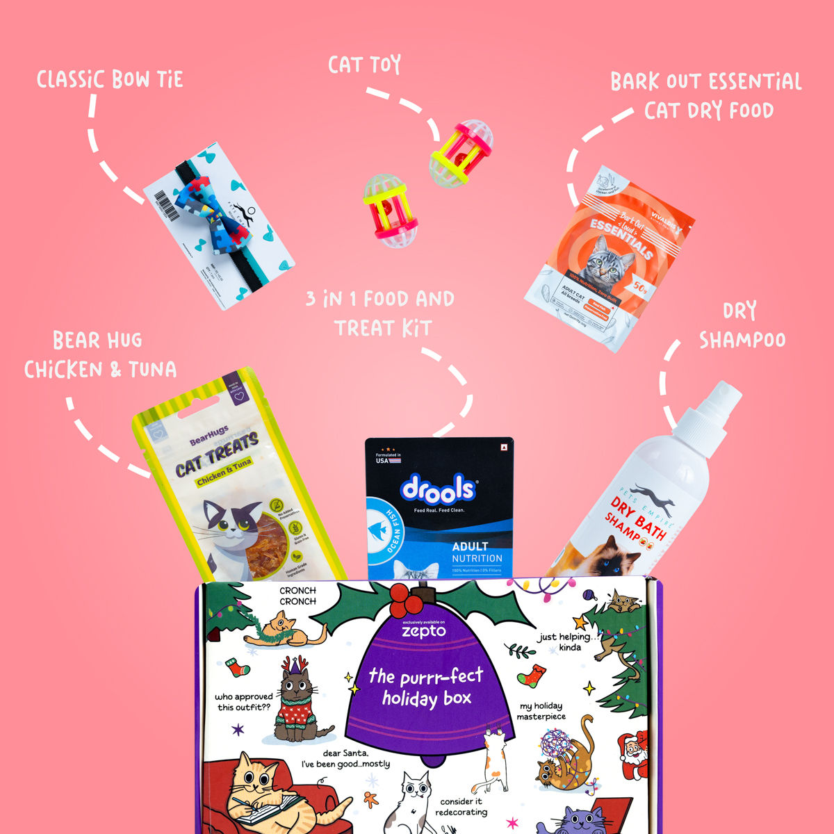 New Year Holiday Gift Box for Cats | Food | Treats | Toys and More
