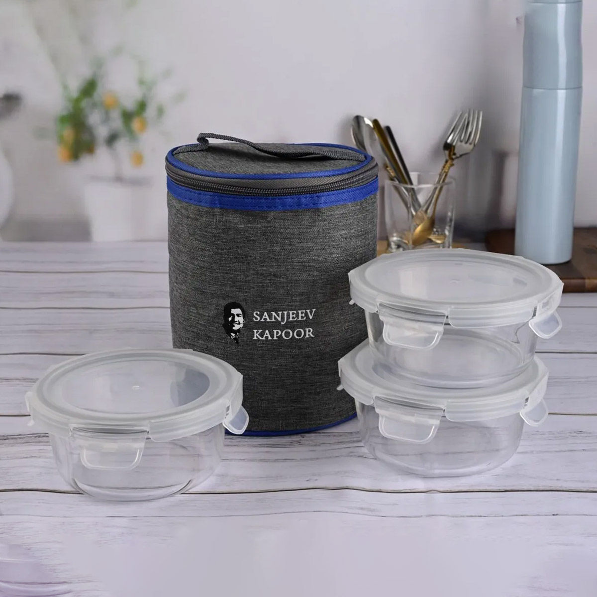 Sanjeev Kapoor Boston Round Lunch Box 3 x 400 Ml - Set Of 3 Pcs With Bag - Assorted