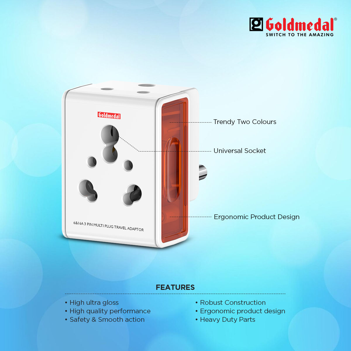 Goldmedal I-Link 16A 3 Pin Multi Plug Travel Adaptor