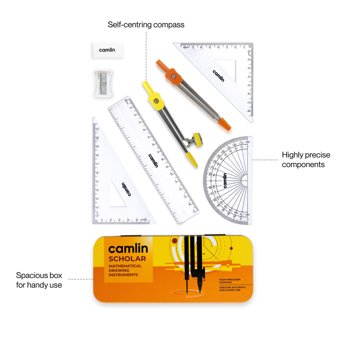  Camlin Geometry Box | Complete Geometry Tools - Orange
