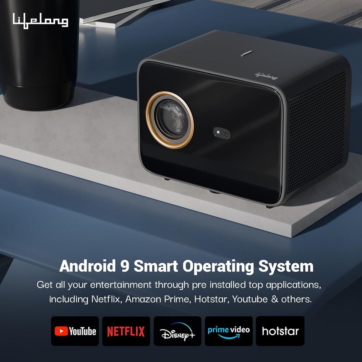 Lifelong SmartStream Smart Projector | Native 1080p Full HD With 4K Support | Android 9