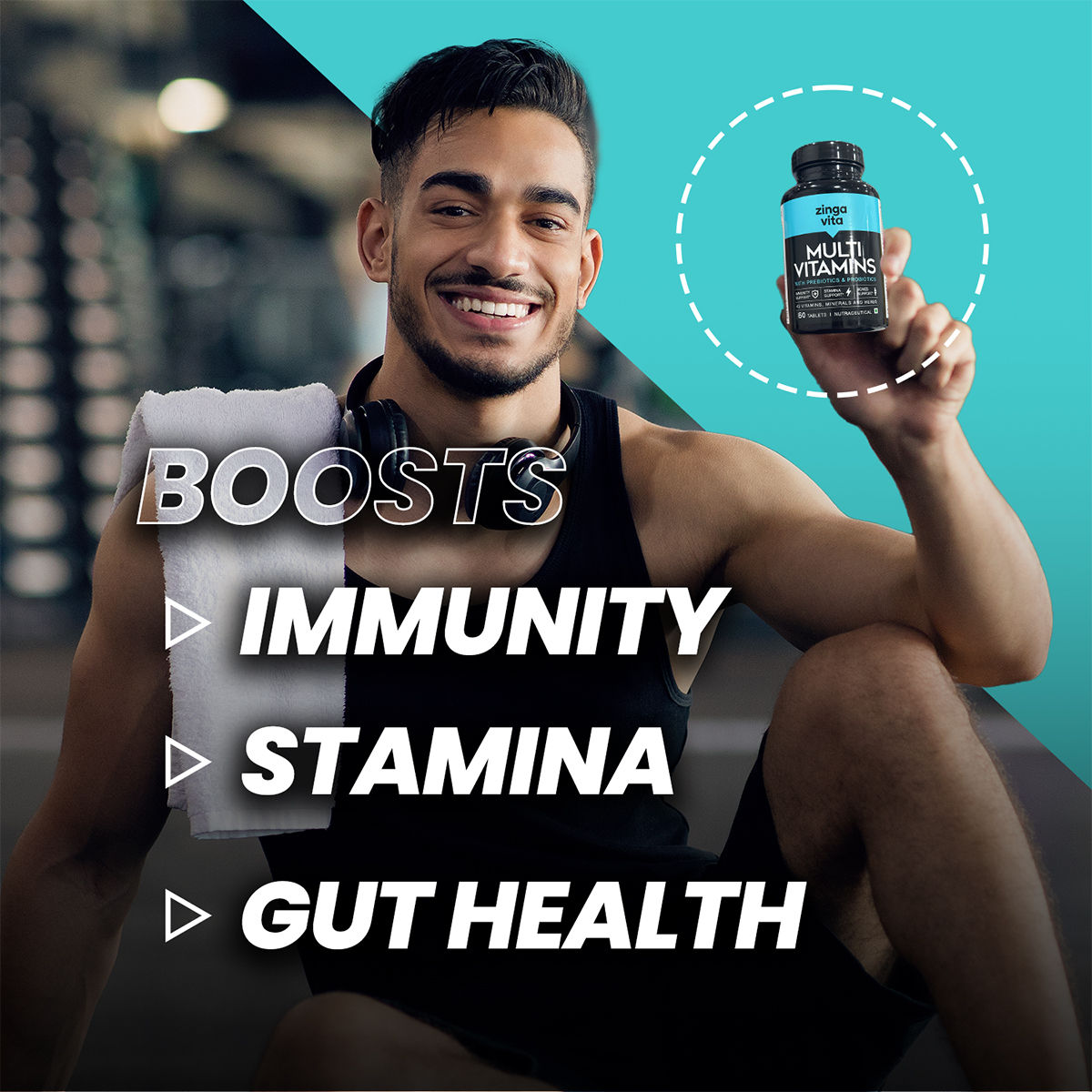 Zingavita Probiotics + Multivitamins | Gut Health with Energy & Stamina - 60 Tablets