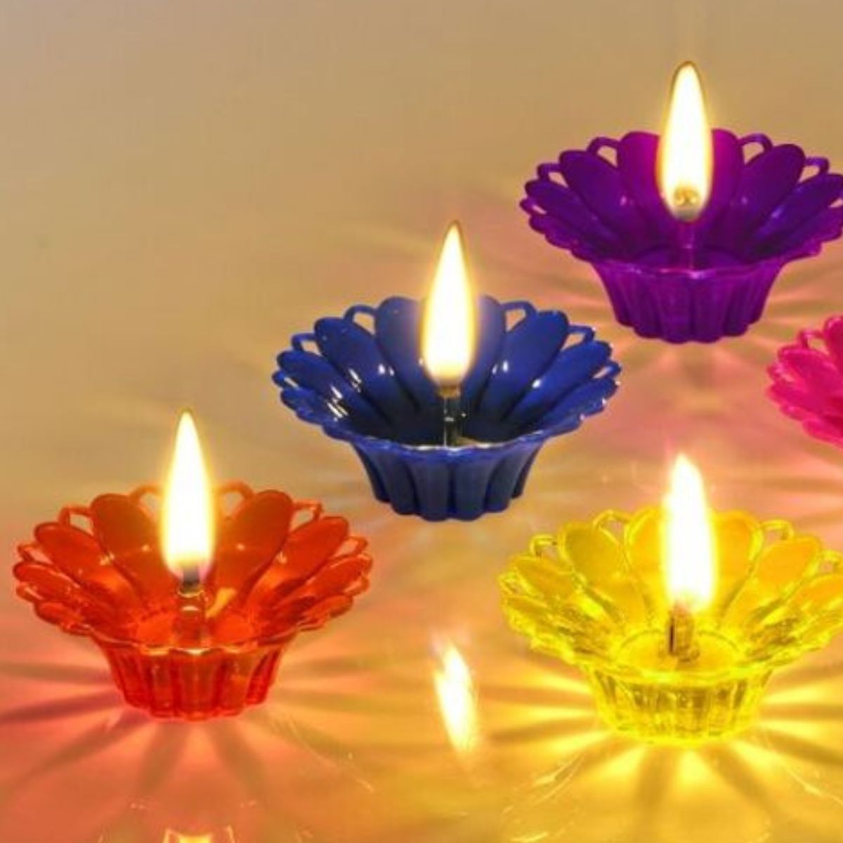 Gullak Multicolour Flower Reflection Diya Set Of 12