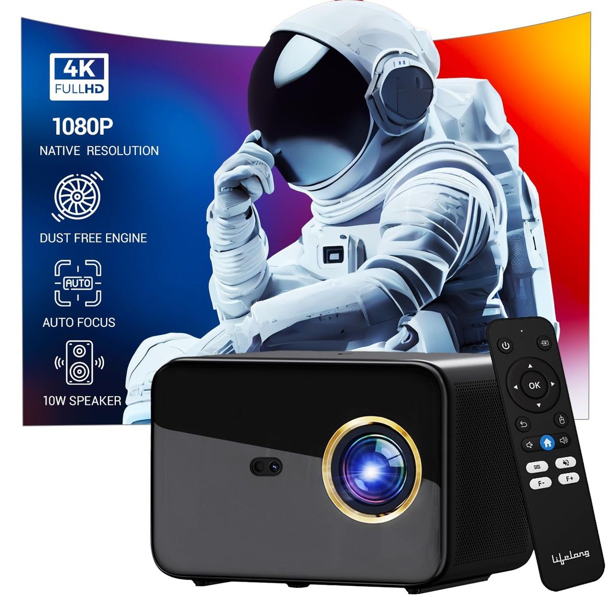 Lifelong SmartStream Smart Projector | Native 1080p Full HD With 4K Support | Android 9