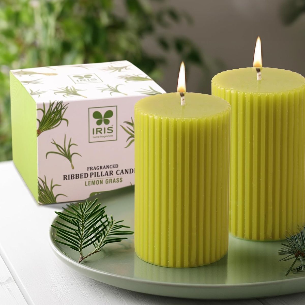IRIS Lemon Grass Fragranced Pillar Candles| Rakhi Gift for Brother & Sister