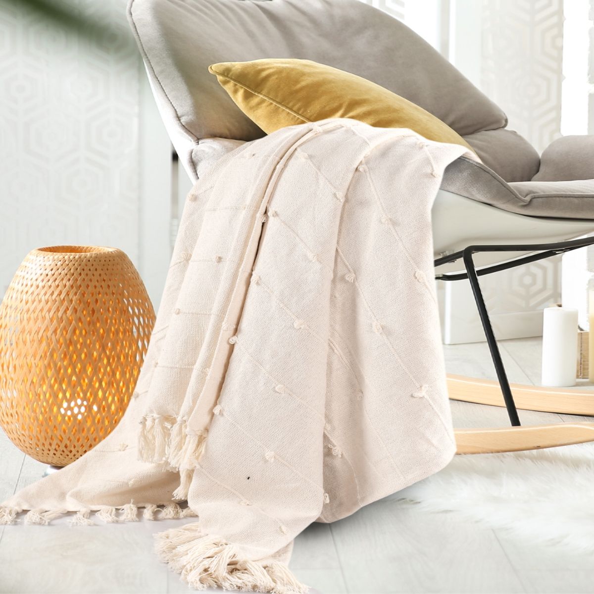 Sashaa World Natural Bohemian Tasseled Throw Blanket