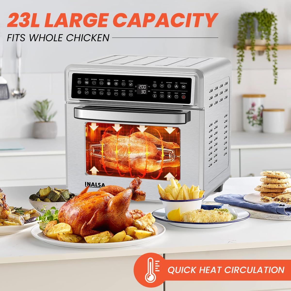 INALSA Air Fryer Oven With 23L Capacity,1700 W-Aero Smart23,Digital Display and Touch Control