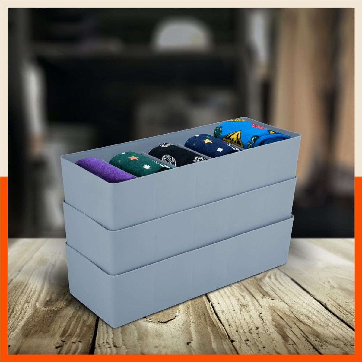 Bathla Set of 3 Drawer Organiser - Multi-purpose, Stackable, 5 Grids - DORI | Ash