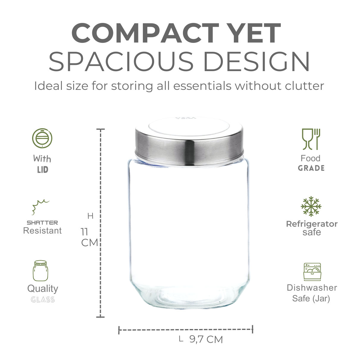 Yera Premium Round Glass Jar With Steel See - Thorugh Lids 2 pcs Jar Set 580 ml (Each)