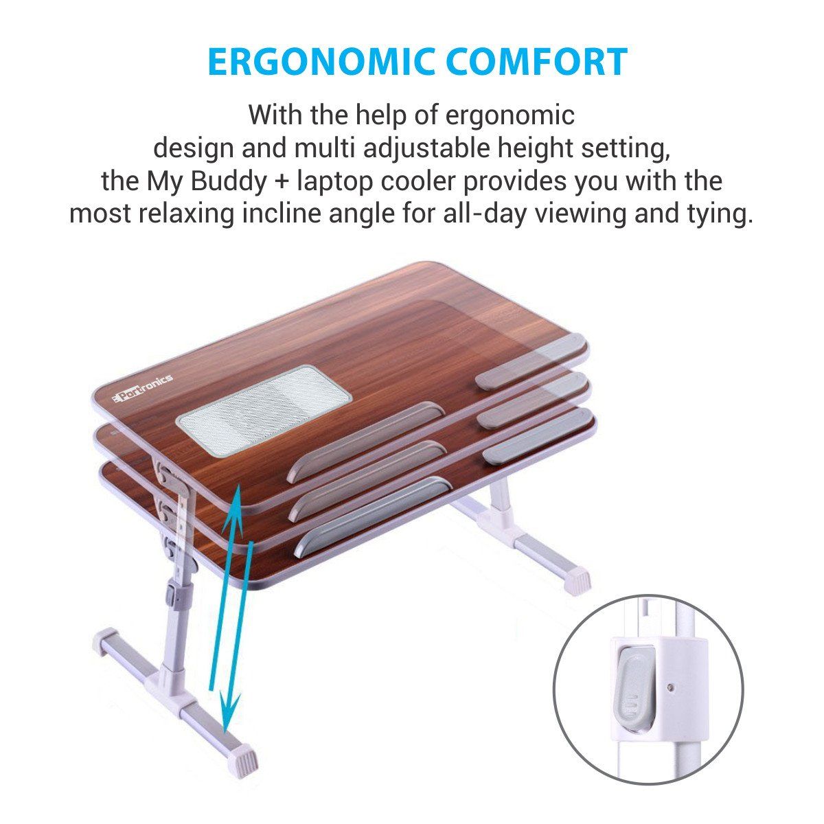 Portronics My Buddy Plus Laptop Cooling Table - Brown | Adjustable