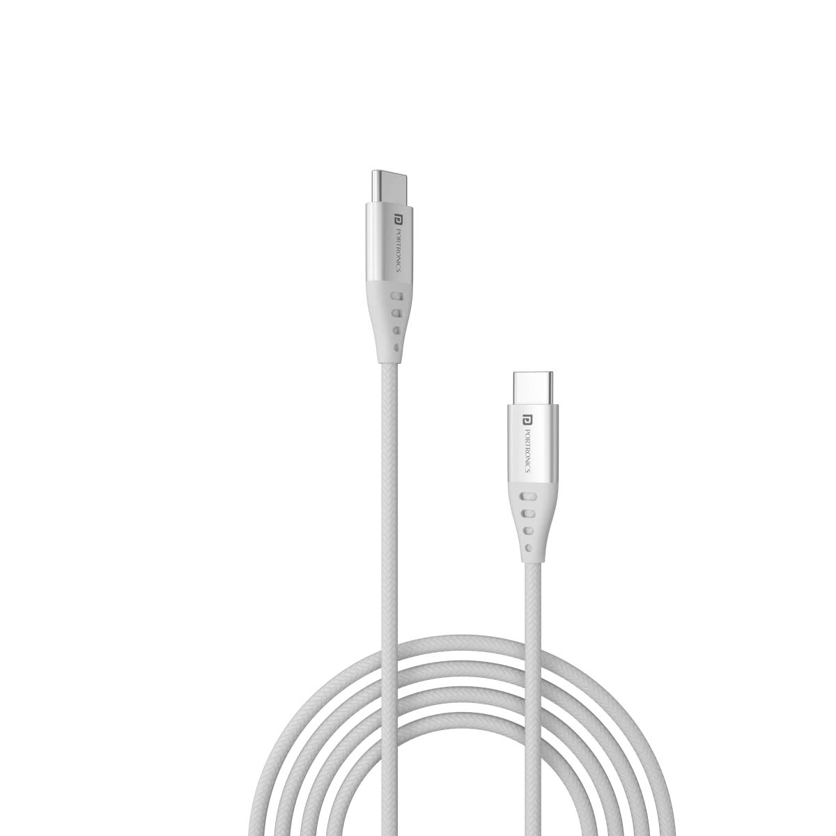 Portronics Konnect C1 (POR1647) Type C to Type C Cable | Nylon Braided | 1M Length - White