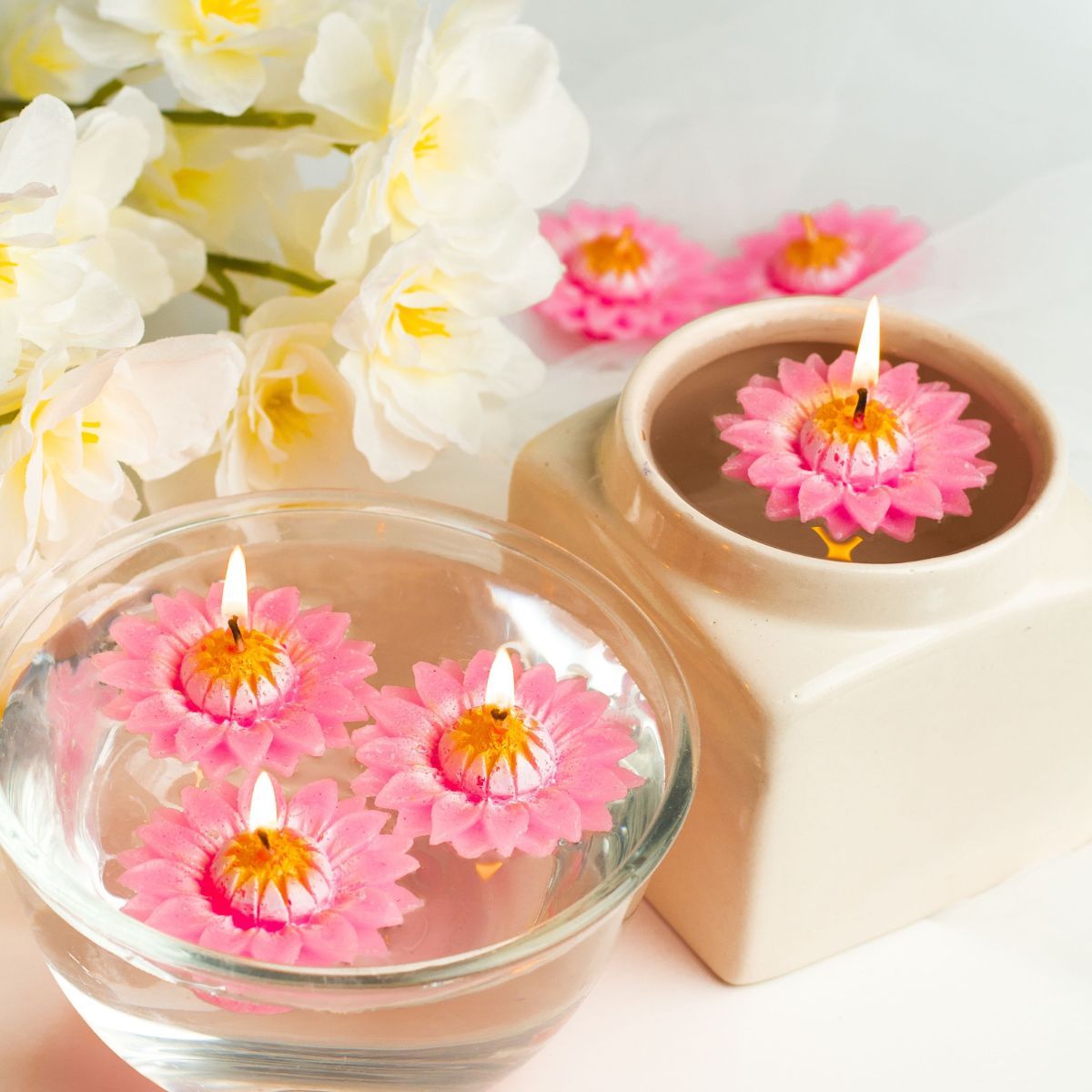 Auradecor Floating Flower Candles Gift Set