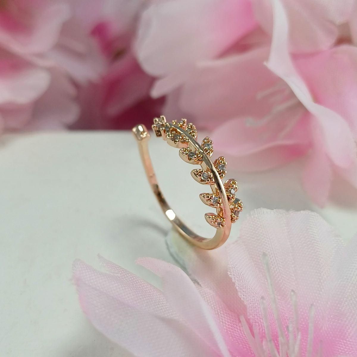 Leaf Ring- Flexible Size-Rosegold