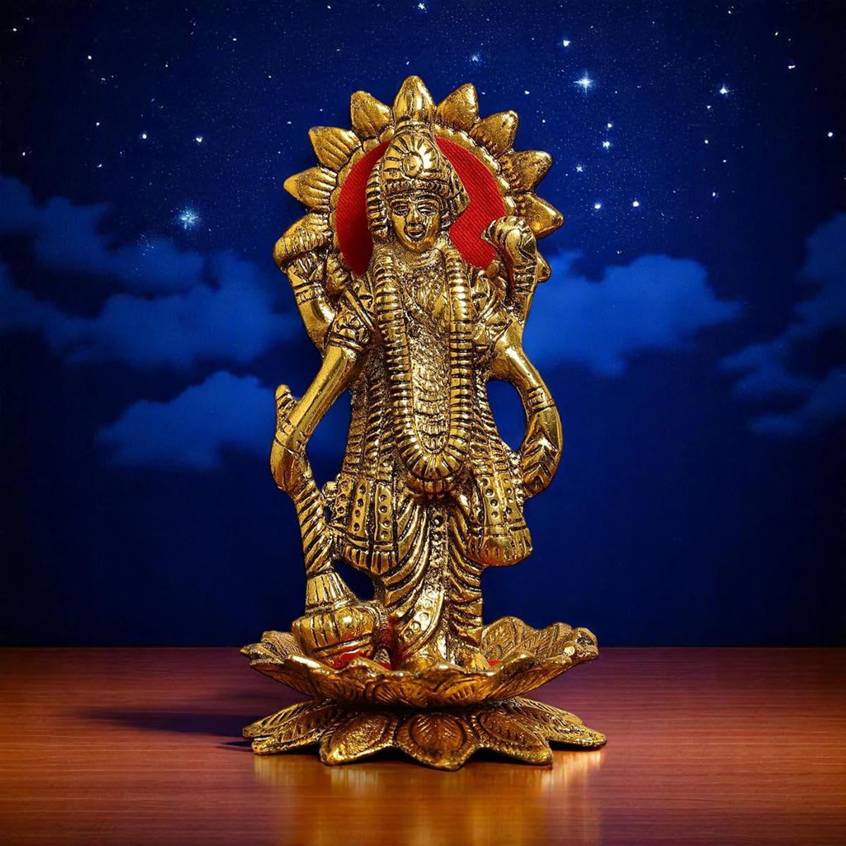 Devnidhii Vishnu Ji Idol on Lotus in Gold Polish