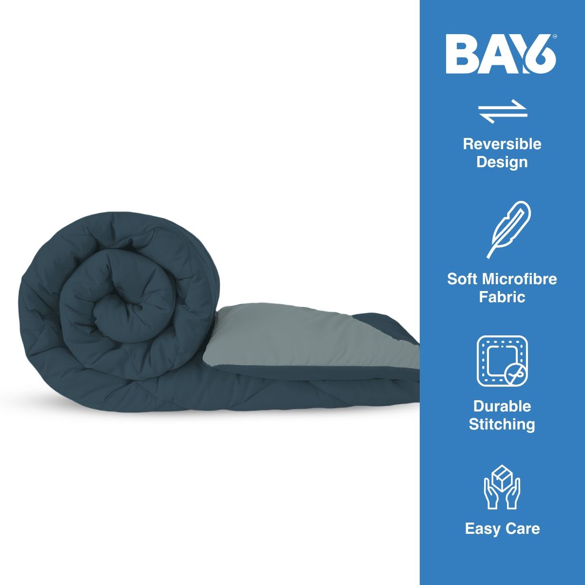BAY6 Microfibre Solid Colour Double Bed Comforter | 2.10 x 2.20 m - Blue