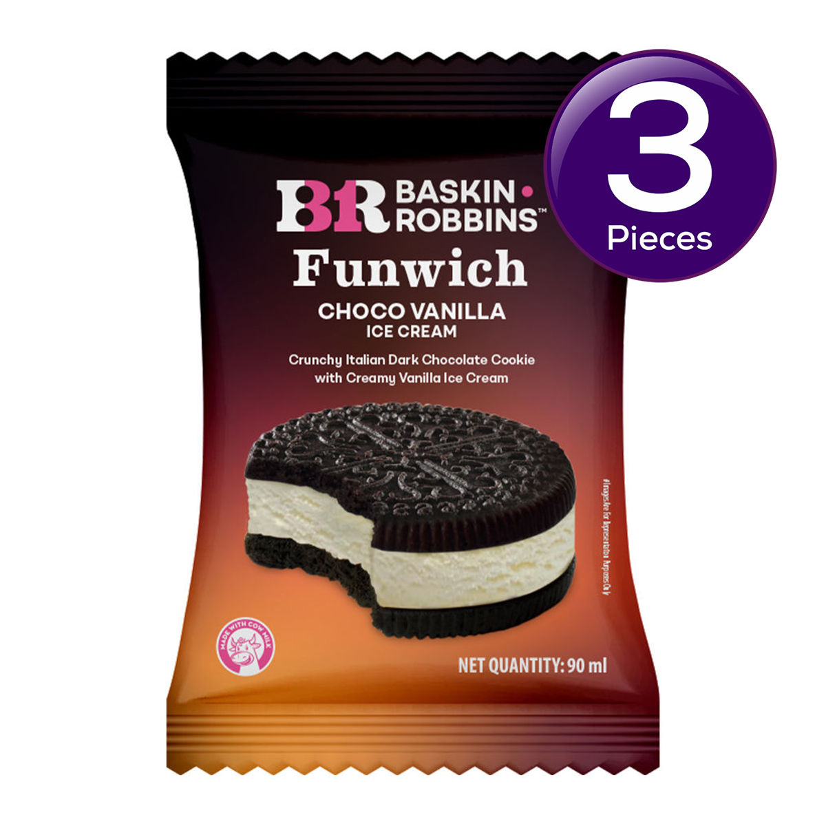 Baskin Robbins Funwich Choco Vanilla Ice Cream Sandwich 90 ml Combo