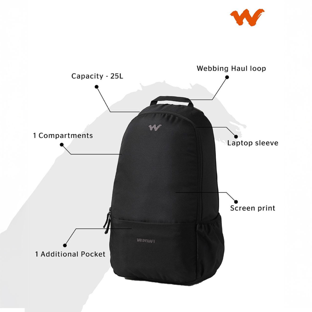 Wildcraft Unisex Solid Polyester 25 L Backpack | Black