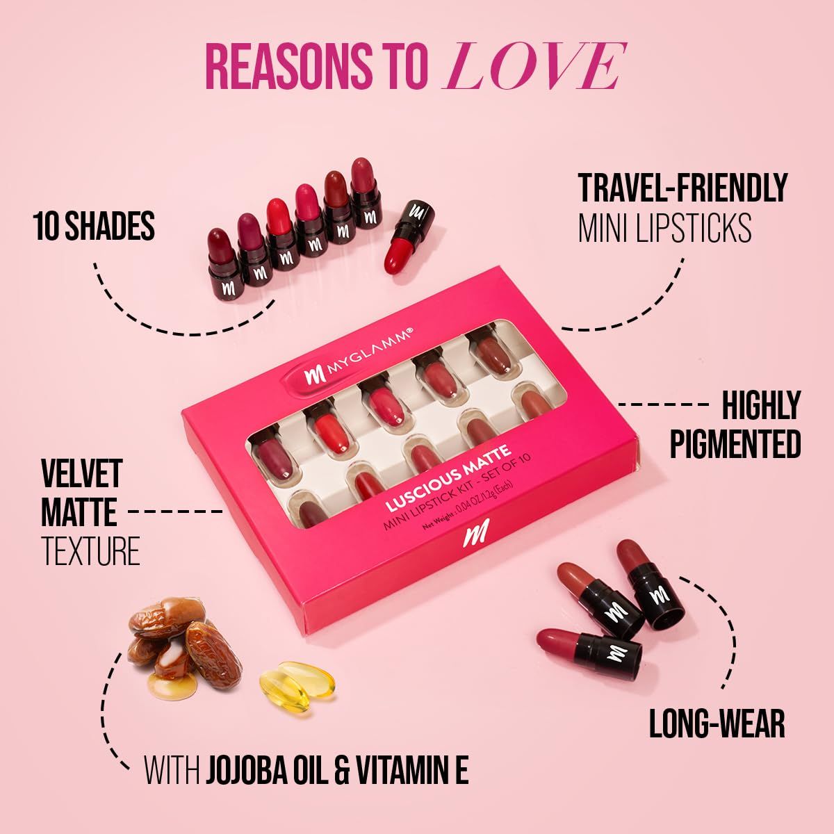 MyGlamm Luscious Matte Mini Lipstick Kit - Set Of 10
