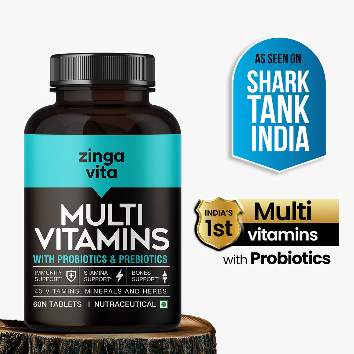 Zingavita Probiotics + Multivitamins | Gut Health with Energy & Stamina - 60 Tablets