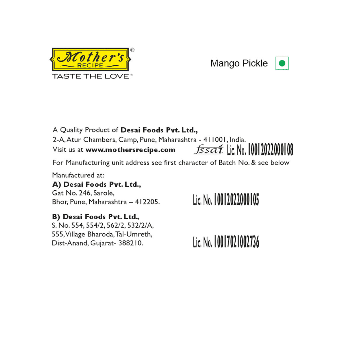 Mother's Recipe Pickle - Mango